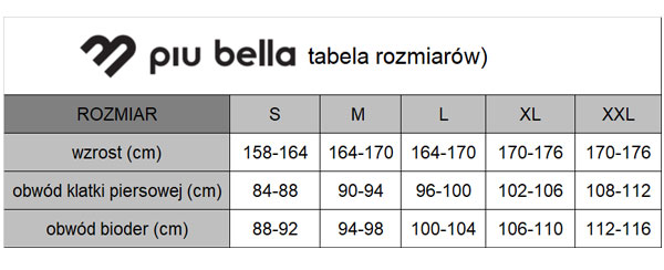 Piu Bella - Tabela Rozmiarów
