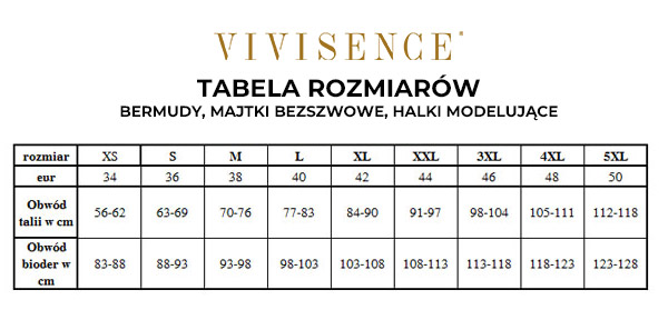 Vivisence - tabela rozmiarów - bielizna wyszczuplająca