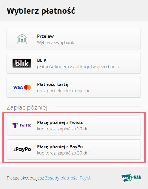 Odroczona płatność PayU Płacę później z Paypo Twisto