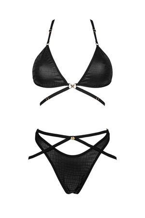 Obsessive Cobra Nive set Nocna komplet biustonosz + figi, czarny