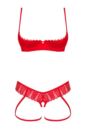 Obsessive Ingridia 2-pcs crotchless set Nocna komplet półbiustonosz + stringi, czerwony