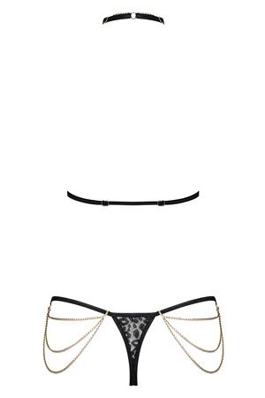 Obsessive Pantheria 2-pcs set Nocna komplet biustonosz + stringi, czarny