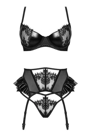 Beauty Night Rafaella set BN6717 Nocna komplet biustonosz + stringi + pas do pończoch, black