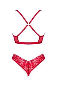 Obsessive Lacelove 2-pcs cupless set Nocna komplet półbiustonosz + stringi, czerwony