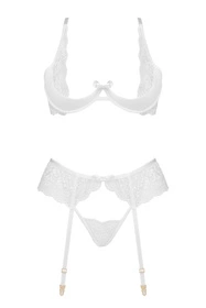 Beauty Night Rose set BN6722 Nocna komplet biustonosz + stringi + pas do pończoch, white