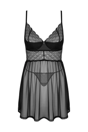 Obsessive Chemeris babydoll Nocna komplet koszulka + stringi, czarny