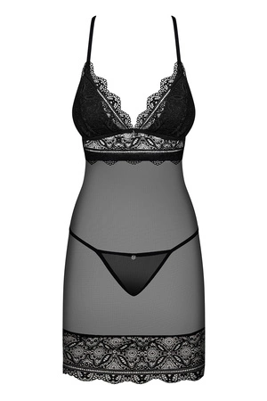 Obsessive Renelia chemise Nocna komplet koszulka + stringi, czarny