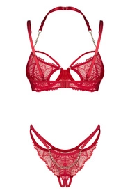 Obsessive Matildea 2-pcs crotchless set Nocna komplet biustonosz + stringi, czerwony