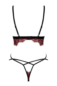 Obsessive Redessia 2-pcs set Nocna komplet biustonosz + stringi, bordowy