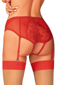 Obsessive Dagmarie garter panties Majtki figi otwarte z pasem, czerwony