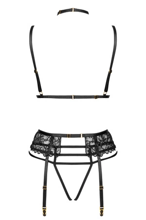 Beauty Night Noemi set BN6700 Nocna komplet biustonosz + stringi + pas do pończoch, black