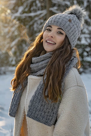 Vivisence 7015 Kmpl+R Komplet czapka+szalik+rękawiczki, jasnoszary