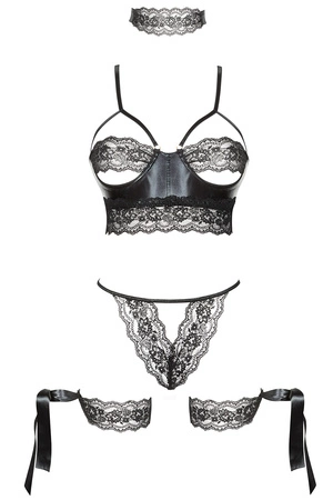 Beauty Night Shaquila set BN6496 Nocna komplet biustonosz + stringi + podwiązki + choker, black