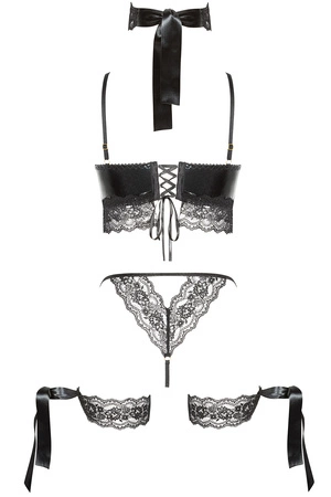 Beauty Night Shaquila set BN6496 Nocna komplet biustonosz + stringi + podwiązki + choker, black