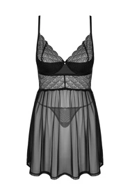 Obsessive Chemeris babydoll Nocna komplet koszulka + stringi, czarny