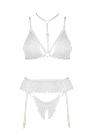 Beauty Night Noemi set BN6724 Nocna komplet biustonosz + stringi + pas do pończoch, white
