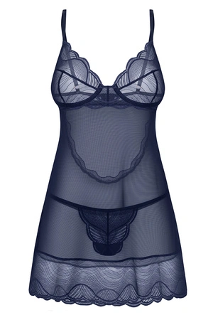 Obsessive Nightly Blue chemise Nocna komplet koszulka + stringi, navy blue