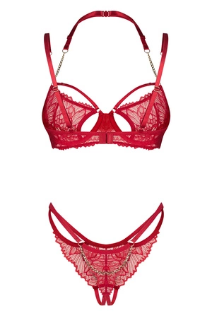 Obsessive Matildea 2-pcs crotchless set Nocna komplet biustonosz + stringi, czerwony
