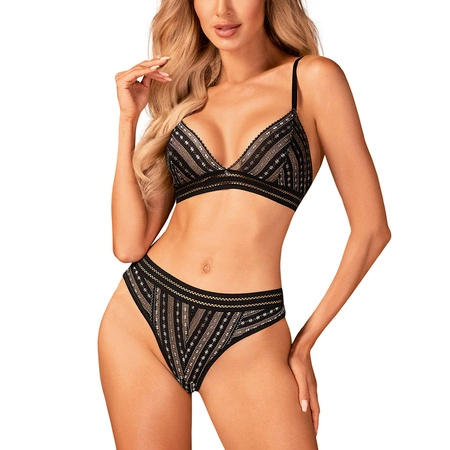 Obsessive Natilya 2-pcs set Nocna komplet biustonosz + figi, czarny