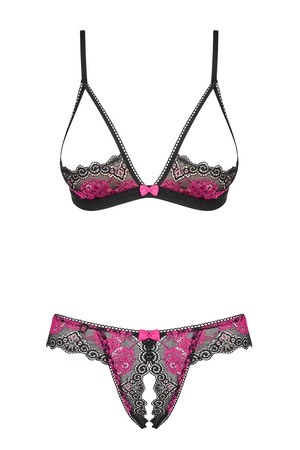 Obsessive Tulia cupless set Nocna komplet biustonosz + stringi, czarny