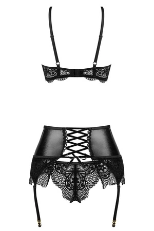 Beauty Night Noir Fantasy set BN6748 Nocna komplet biustonosz + stringi + pas do pończoch, black