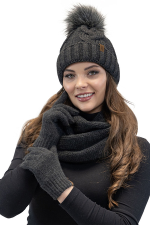 Vivisence 7014 Kmpl+R Komplet czapka+komin+r�kawiczki, ciemnoszary