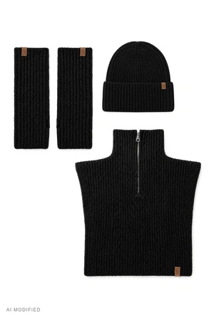 Vivisence 70125 KMPL Komplet czapka+komin+ocieplacze, czarny