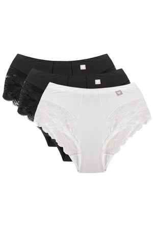 Wol-Bar Diamond 3506 3-pak Majtki wysokie figi, czarny-czarny-biały