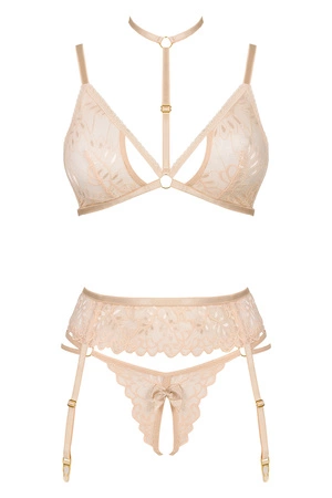 Beauty Night Noemi set BN6723 Nocna komplet biustonosz + stringi + pas do pończoch, nude