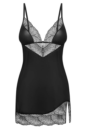 Obsessive Lobellis chemise & thong Nocna komplet koszulka + stringi, czarny