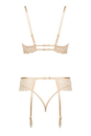 Beauty Night Rose set BN6725 Nocna komplet biustonosz + stringi + pas do pończoch, nude