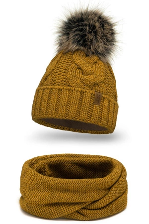 Vivisence 7014Kmpl Komplet czapka+komin, ciemny żółty