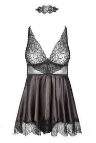 Beauty Night Eve chemise BN6535 Nocna komplet koszulka + stringi, black