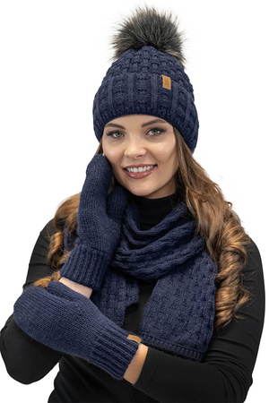 Vivisence 7015 Kmpl+R Komplet czapka+szalik+r�kawiczki, granatowy