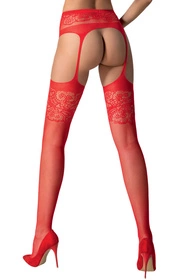 Passion S029 Wyrób pończoszniczy pończochy z pasem, red