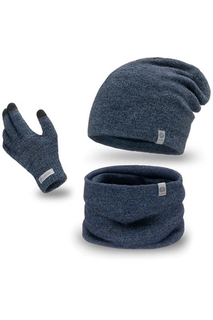 Pamami 15012+16106+16180 Komplet czapka+komin+rękawiczki, 031 granatowy melanż