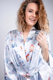 Dkaren DK-P-015 Nocna peniuar, biały-wzór