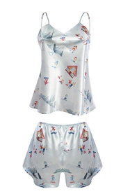 Dkaren DK-KK-015 Nocna komplet top + szorty, biały-wzór