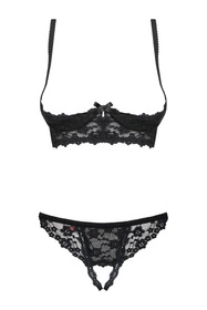 Obsessive Letica Cupless Set Nocna komplet biustonosz + stringi, czarny