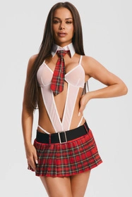 Obsessive College Girl 5-pcs costume Nocna sexy kostium, red