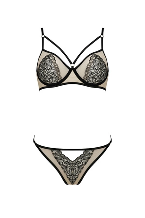 Passion Lorina set Nocna komplet biustonosz + stringi, beige
