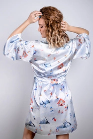 Dkaren DK-P-015 Nocna peniuar, biały-wzór