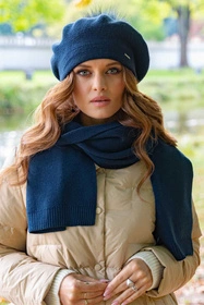 Vivisence 7035Kmpl Komplet beret+szalik, granatowy