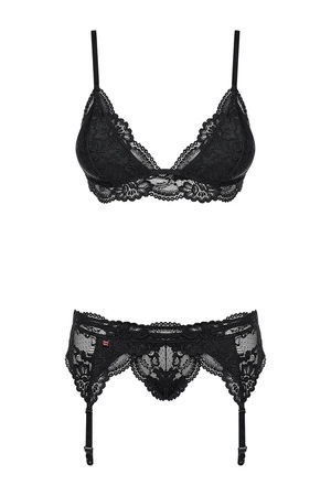 Obsessive 810-SEG-1 Nocna komplet biustonosz + stringi + pas do pończoch, czarny