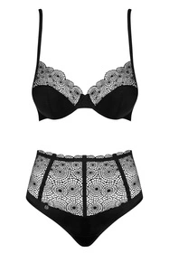 Obsessive Sharlotte 2-pcs set Nocna komplet biustonosz + stringi, czarny