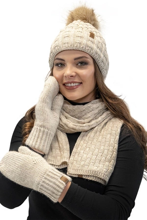 Vivisence 7015 Kmpl+R Komplet czapka+szalik+rękawiczki, beżowy