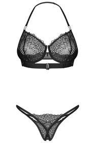 Obsessive Iliosa 2-pcs crotchless set Nocna komplet biustonosz + stringi, czarny