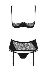 Casmir Alina set Nocna komplet półbiustonosz + stringi + pas do pończoch, black