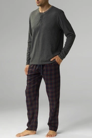 Atlantic NMP-375 Nocna piżama, szary melanż/granat/czerwony