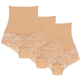 Wol-Bar Preciosa 3-pak Majtki wysokie figi, beżowy